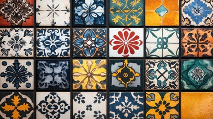 Colorful decorative ceramic tiles with intricate patterns