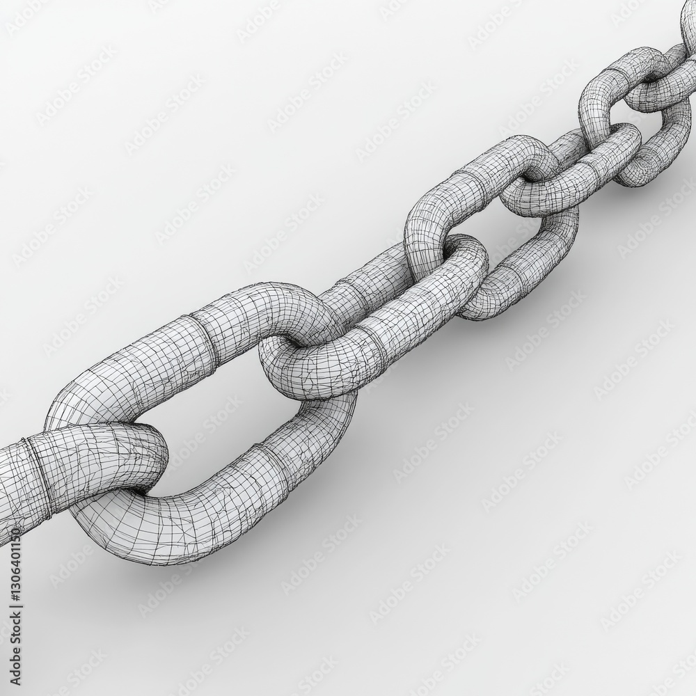 Fototapete Wireframe Chain Links: A Conceptual Visualization of Strength and Connection in Technical Design
