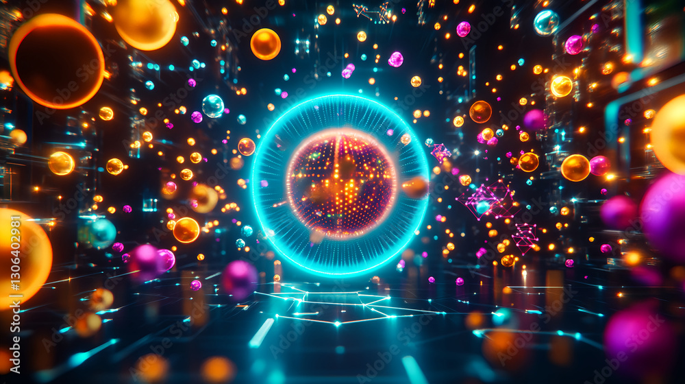 Poster dynamic energy visualization of particles abstract digital space 3d render futuristic environment co