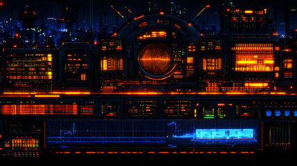 Obraz premium Dynamic data visualization interface in a futuristic cityscape digital art cyber environment nighttime view