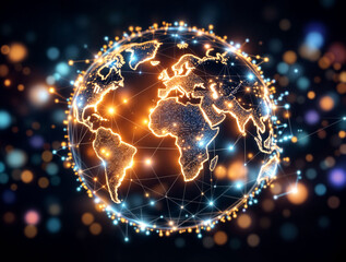 Obraz premium Globe made of interconnected digital nodes, representing global connectivity through the internet.