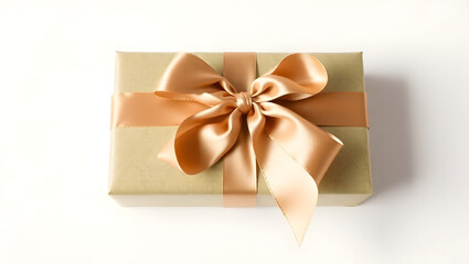 a beautifully wrapped golden gift box tied with a large silk ribbon