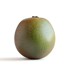 A solitary whole green kiwi showcases its textured skin and rich color against a pristine white background, inviting curiosity and a sense of healthful indulgence