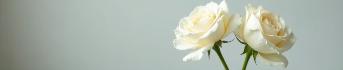 Fototapeta premium Two exquisite white roses in a simple vase, showcasing delicate petals , rose, floral design