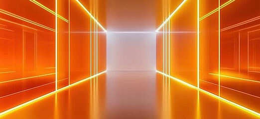 Fototapeta premium Futuristic Orange Tunnel with Glowing Lines Creating a Sense of Depth and Mystery