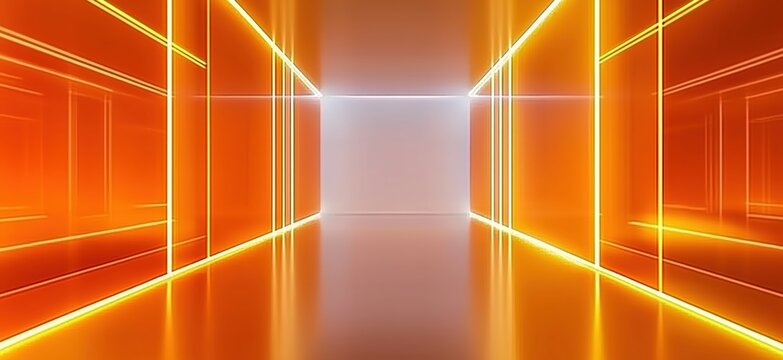 Futuristic Orange Tunnel with Glowing Lines Creating a Sense of Depth and Mystery