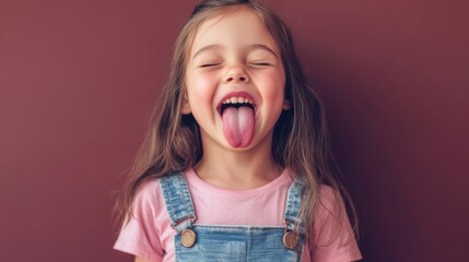happy little girl sticking out tongue