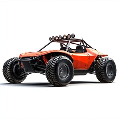 A vibrant orange dune buggy, ready for off-road adventures. This powerful 4x4 vehicle is built for extreme terrains. 3d Transportation isolated in white background. Orange Powerful Dune Buggy