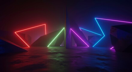 Neon Geometry: abstract composition, showcasing vibrant neon light and geometric shapes, casting an entrancing glow