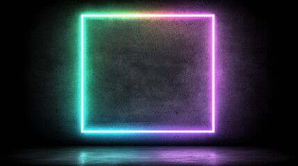 Neon Frame Light on Dark Concrete Wall for Modern Design Concepts