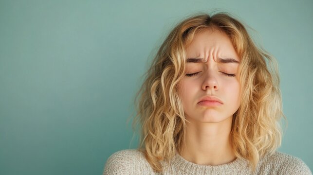 sad young woman with closed eyes