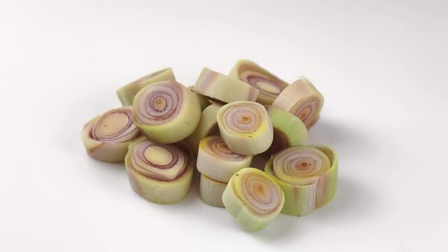 Sliced ​​lemongrass on white background