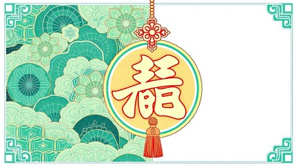 Chinese New Year Design Fortune Floral Green Asian Celebration