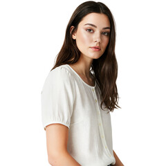 Fototapeta premium Portrait of Young Woman in White Shirt with Natural Look and Neutral Expression