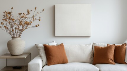 Cozy Living Room with Neutral Tones and Artistic Wall Decor