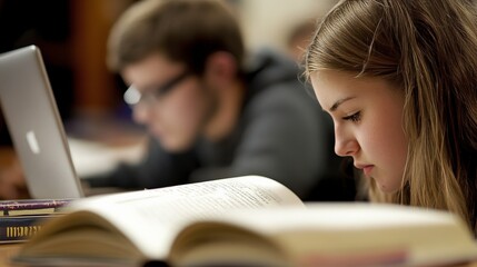 Students Collaborating with Books and Laptops