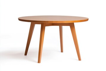 Round Wooden Dining Table with Four Legs on White Background