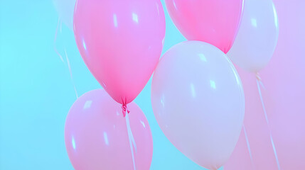 Soft Pink and White Balloons Against a Light Blue Background