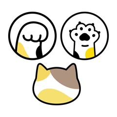 Minimalist calico cat and paw illustration with cute expressions
