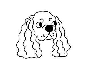Vector isolated American Cocker Spaniel dog breed face portrait art design idea colorless black and white contour line easy drawing	