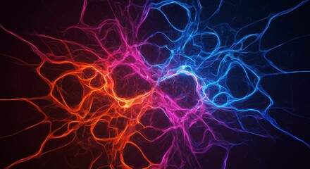 Energy Nexus: An abstract image of interconnected lines, radiant in neon hues, evokes the dynamic flow of energy and complex network
