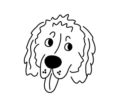 Vector isolated newfoundland dog breed face portrait art design idea colorless black and white contour line easy drawing