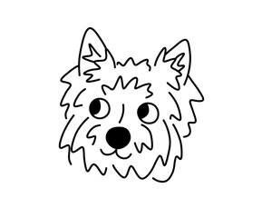 Vector isolated westie west highland white terrier dog breed head portrait colorless black and white contour line easy drawing