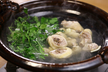 Chicken and watercress hot pot, Japanese home cooking