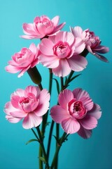 Obraz premium Vibrant pink carnations, smooth blue backdrop , visual art, objet d'art
