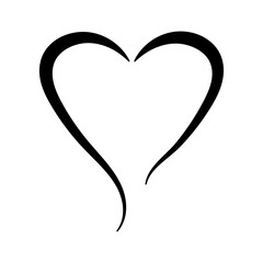 Sleek Black Curved Heart Romantic Symbol in Simple Outline