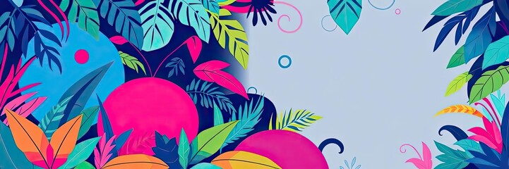 Vibrant Tropical Leaves Floral Design Summer Banner Bright Colors Nature Background
