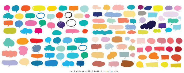 Cute vector speech bubble colorful set,Hand drawn set of speech bubbles with handwritten for book ,card, business, poster design. Vector illustration design for fashion fabrics, cute doodle