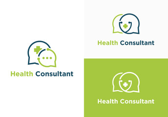 Doctor chat logo design template. Stethoscope design combination isolated on chat bubble symbol in vector design