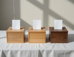 Ballot boxes with blank papers for voting
