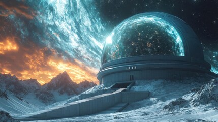 Cosmic energy waves being absorbed by a futuristic observatory, ultra-detailed, digital art