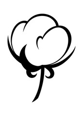 Cotton icon. Symbol of natural certified producing of clothes. Line art style sign or badge for natural fabric. Hand-drawn illustration isolated on white background