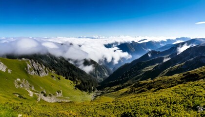 Fototapeta premium A Stunning Mountain Landscape with Low Clouds