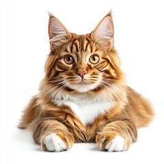 Obraz premium Beautiful Maine Coon cat relaxing in a bright indoor space with its fluffy fur on display