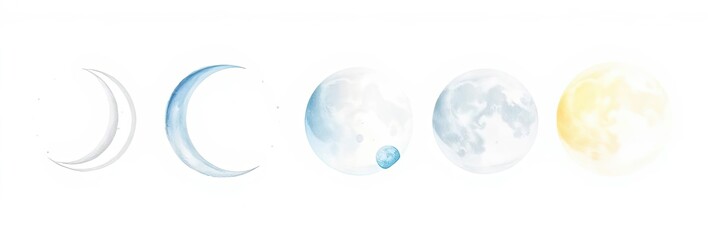 Celestial Phases Moon Cycle Watercolor Lunar Phases Night Sky Space Astronomy