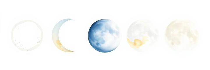Moon Phases Celestial Cycle Lunar Stages Night Sky Crescent Full Moon Watercolor