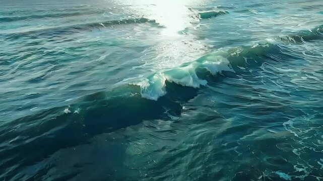 slow motion aerial flyover turbulent ocean waters capturing churning surface endlessly looping immersive high definition video cinematic sequence
