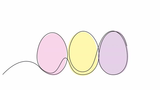 Self drawing simple animation of Easter eggs drawn by continuous one line. Minimalist style Happy Easter concept. 4k video, alpha channel.