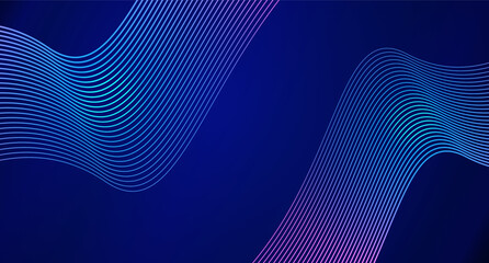 wavy neon line on dark blue gradient background, abstract blue lines suitable for presentation background, advertisement, and social media post