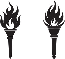 Fire Torch Silhouette, Vector Illustration on White Background for Designs and Decorations., Flaming vector icons illustrate hot fire and torch symbols