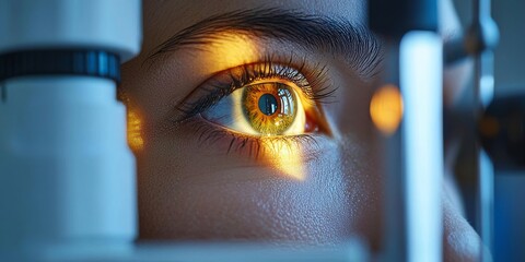 Ophthalmologist checking patient's vision with modern equipment