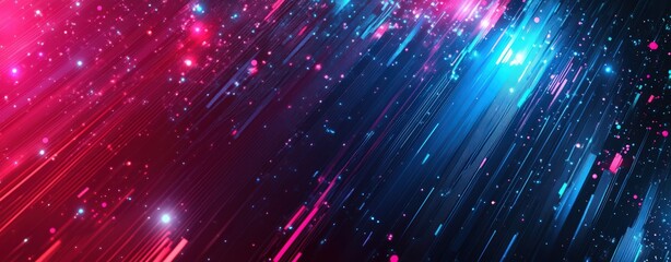 Obraz premium abstract neon background with glowing blue and pink lines on black, virtual scene for presentation, concert poster
