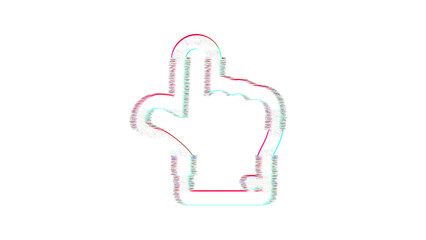 Icon hand point up is distorted. Glitch. Noise, chromatic aberration, geometric distortion