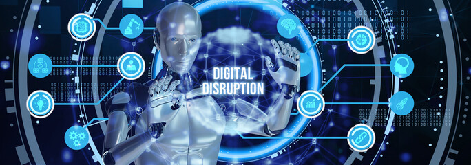 Digital disruption transformation innovation technology business internet concept. 3d illustration