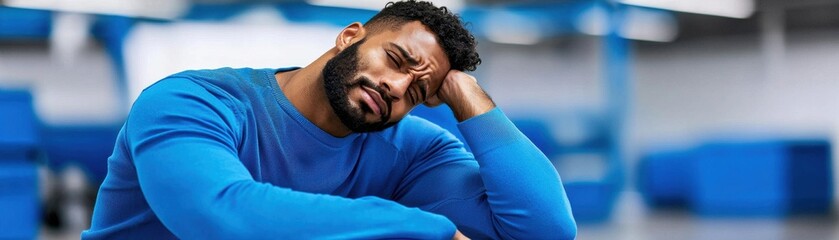 Fototapeta premium A thoughtful man resting his head in a moment of reflection.