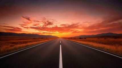 Fototapeta premium Tranquil Road Under Colorful Sunset in Open Landscape